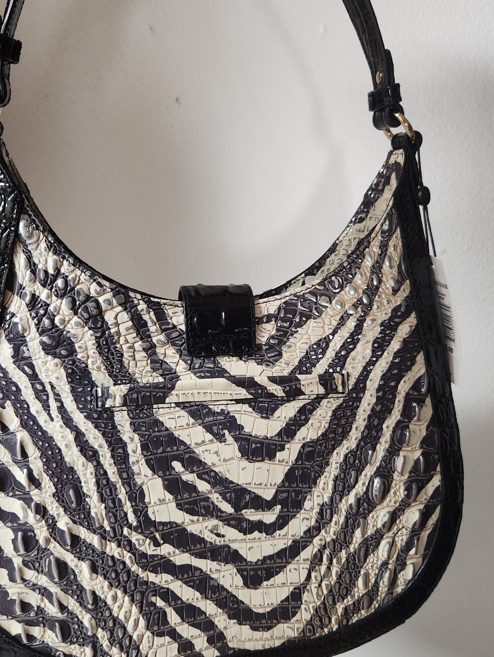 Brahmin Black & White Zebra-Print Patent Shoulder Bag- Fallon - Picture 10 of 11
